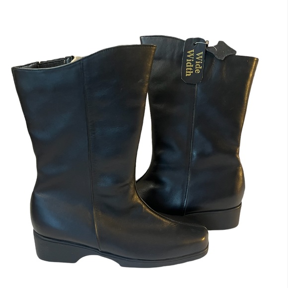 Peerage Shoes - PEERAGE Simone Wide Width Leather Black Boot Size 7.5 Wide Width